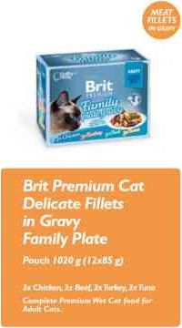 Brit BRIT CAT POUCH GRAVY FILLETS FAMILY PLATE 1020G (12X85G) 8490962 kaķu barība