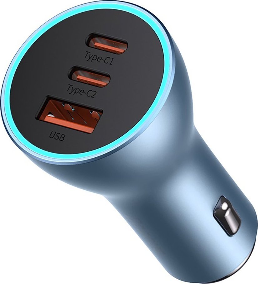 Baseus Golden Contactor Pro car charger, 2x USB-C, 1x USB, 65W (blue) iekārtas lādētājs