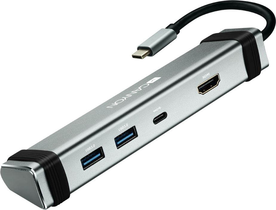 Canyon USB-4-in1 HUB USB-C > HDMI/2xUSB/USB-C  60W retail USB centrmezgli