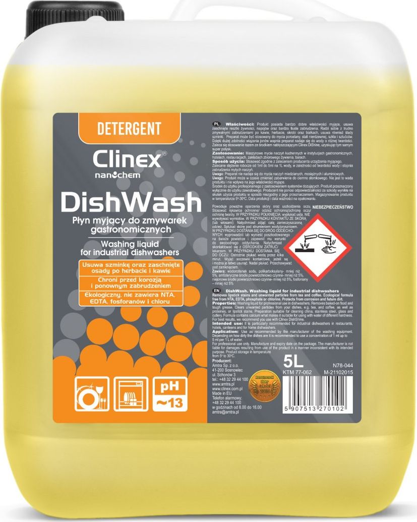 Clinex Koncetrat plyn do zmywarek gastronomicznych CLINEX DishWash 5L 1011383 (5907513270102) Sadzīves ķīmija