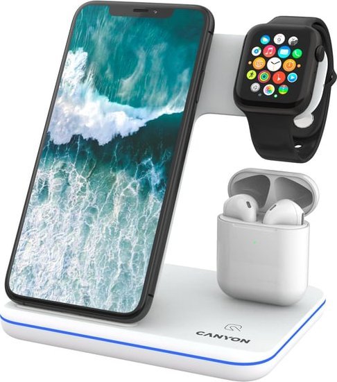 Canyon Ladegerat Wireless Dock 3in1 QI fur Apple 15W   white retail iekārtas lādētājs