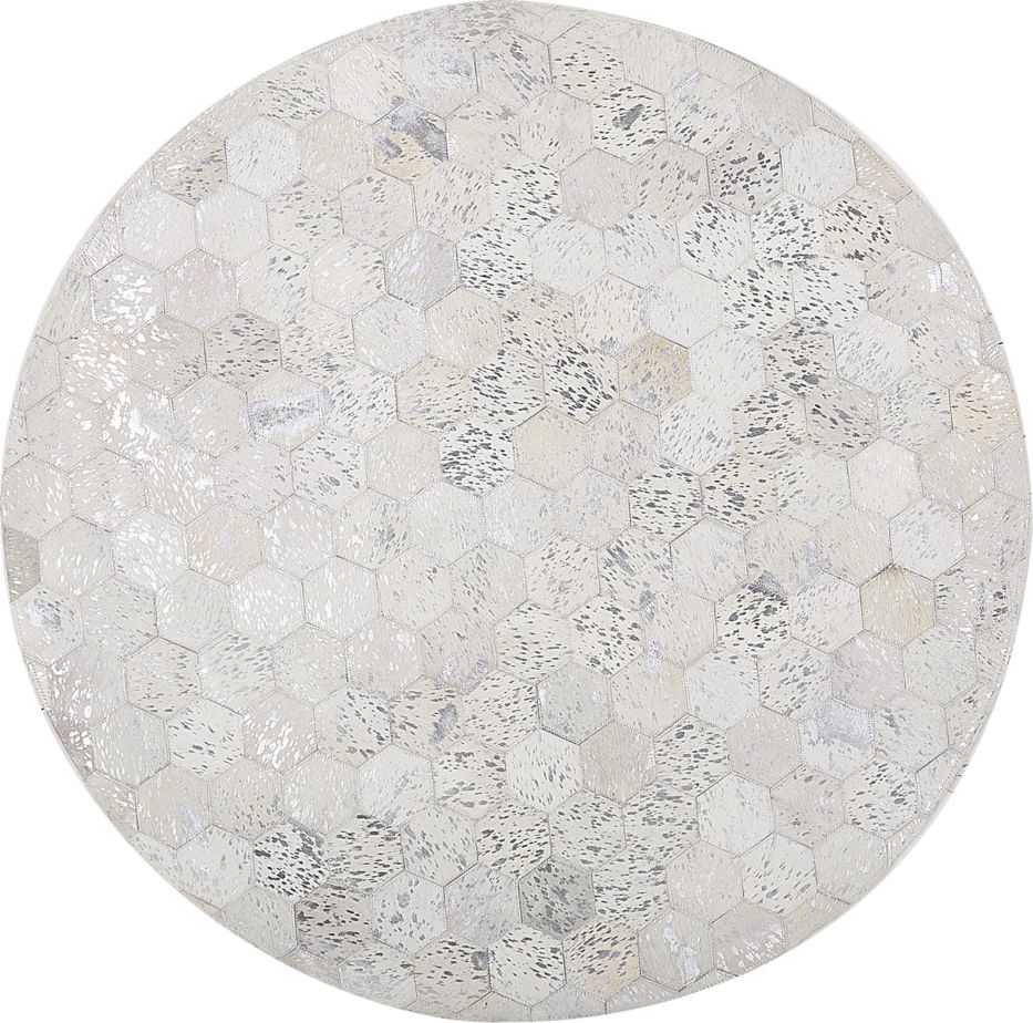 Beliani Dywan patchworkowy okragly skorzany 140 cm srebrny BOZKOY 229947 (4251682253123)