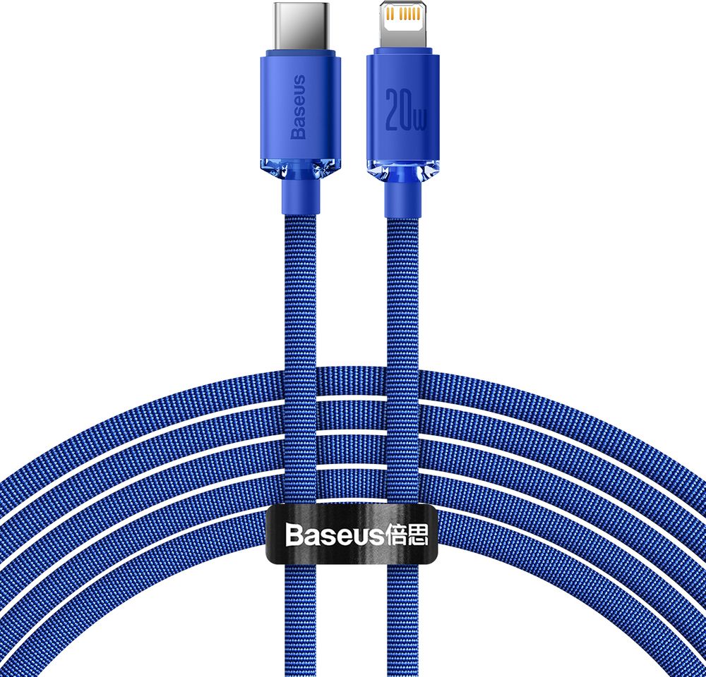 Baseus Crystal cable USB-C to Lightning, 20W, PD, 2m (blue) USB kabelis