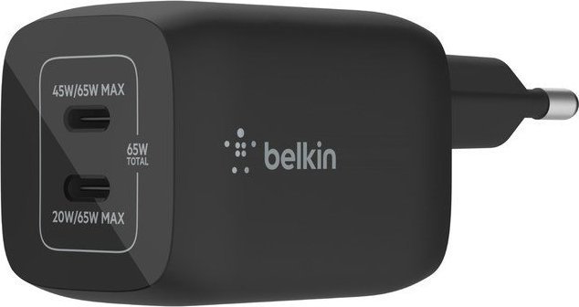 Belkin Wall Charger  2xUSB-C 65W PD 3.0, PPS, black WCH013vfBK
