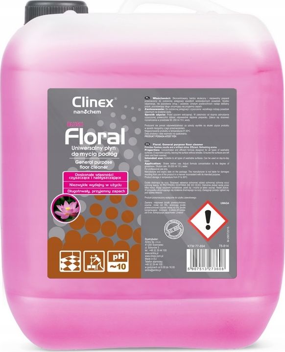 Clinex Plyn do mycia podlog bez smug polysk zapach CLINEX Floral - Blush 10L Plyn do mycia podlog bez smug polysk zapach CLINEX Floral - Blu Sadzīves ķīmija
