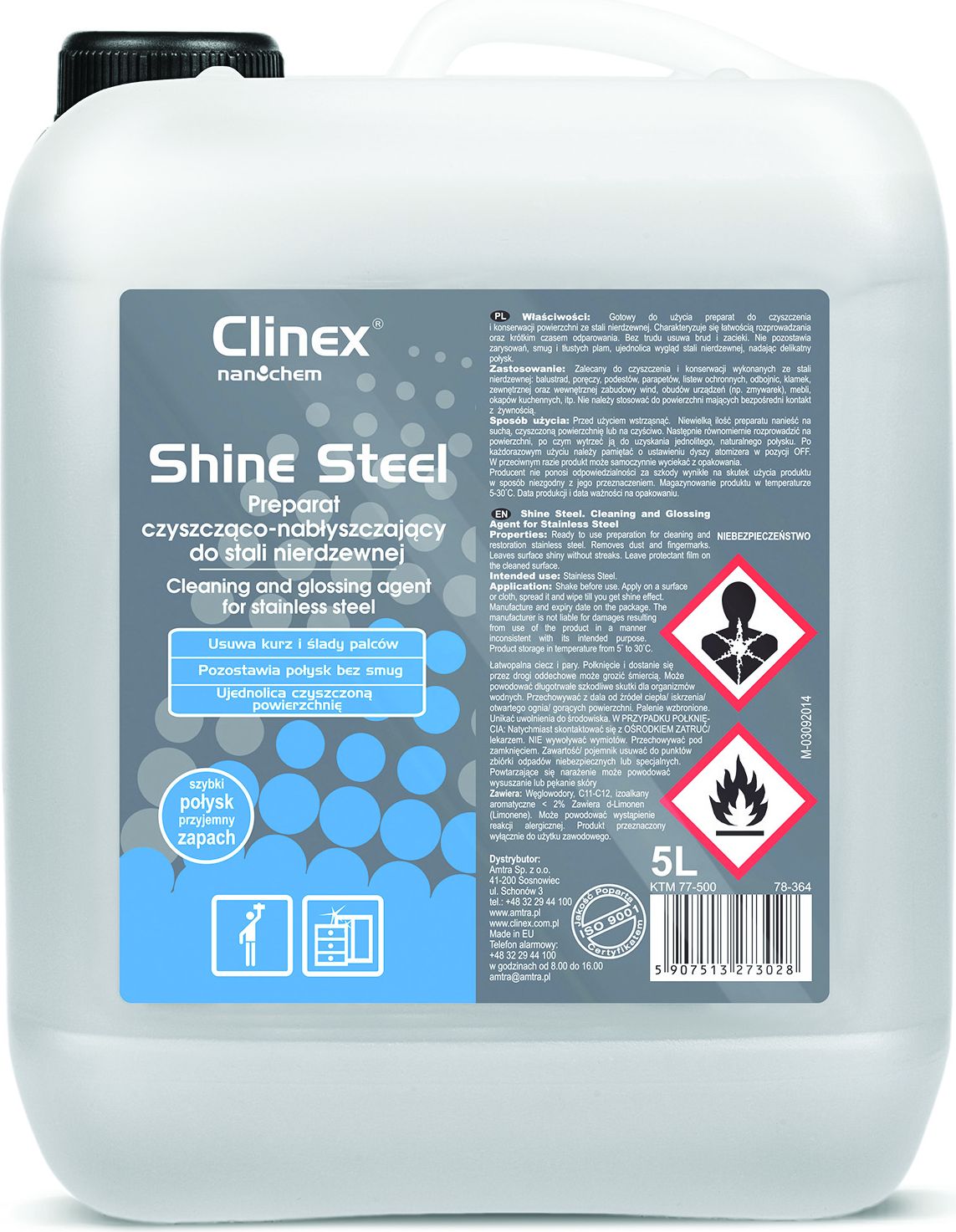 Clinex Plyn Clinex shine steel 5L.77500 PBSX1374 (5907513273028) Sadzīves ķīmija