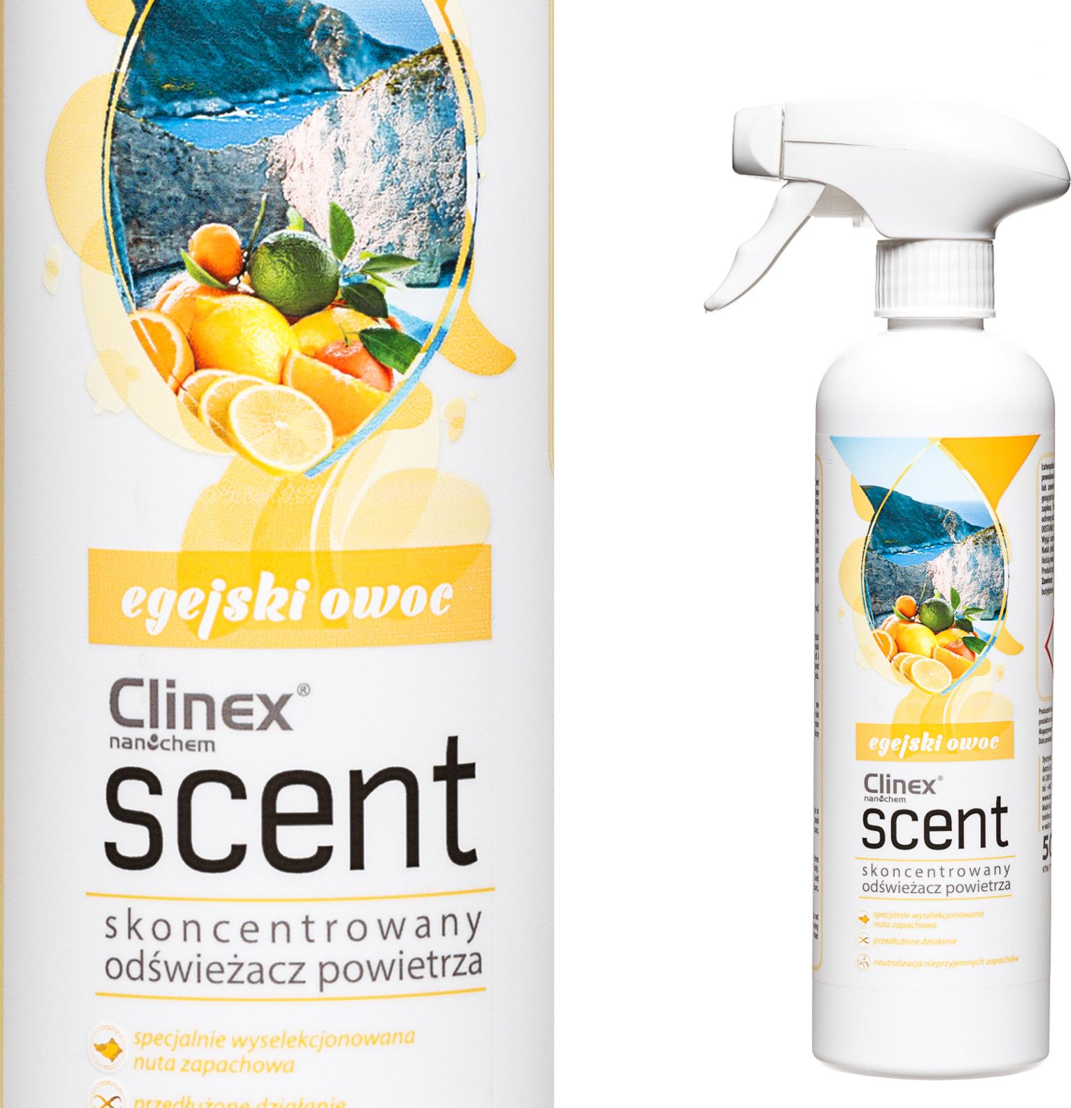 Clinex Skoncentrowany odswiezacz powietrza rozpylany na powierzchnie CLINEX Scent - Egejski Owoc 500ML Skoncentrowany odswiezacz powietrza r