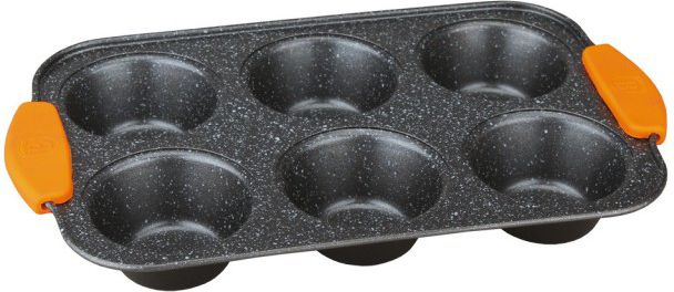 Muffin tin 6 pcs BERLINGER HAUS BH/1137 Granit Diamond Line, black orange Virtuves piederumi