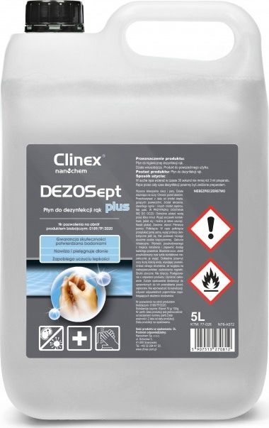 Clinex Profesjonalny plyn do dezynfekcji rak Dezosept Plus 5L, wirusobojczy, bakteriobojczy 77-026 (5907513270812) Sadzīves ķīmija