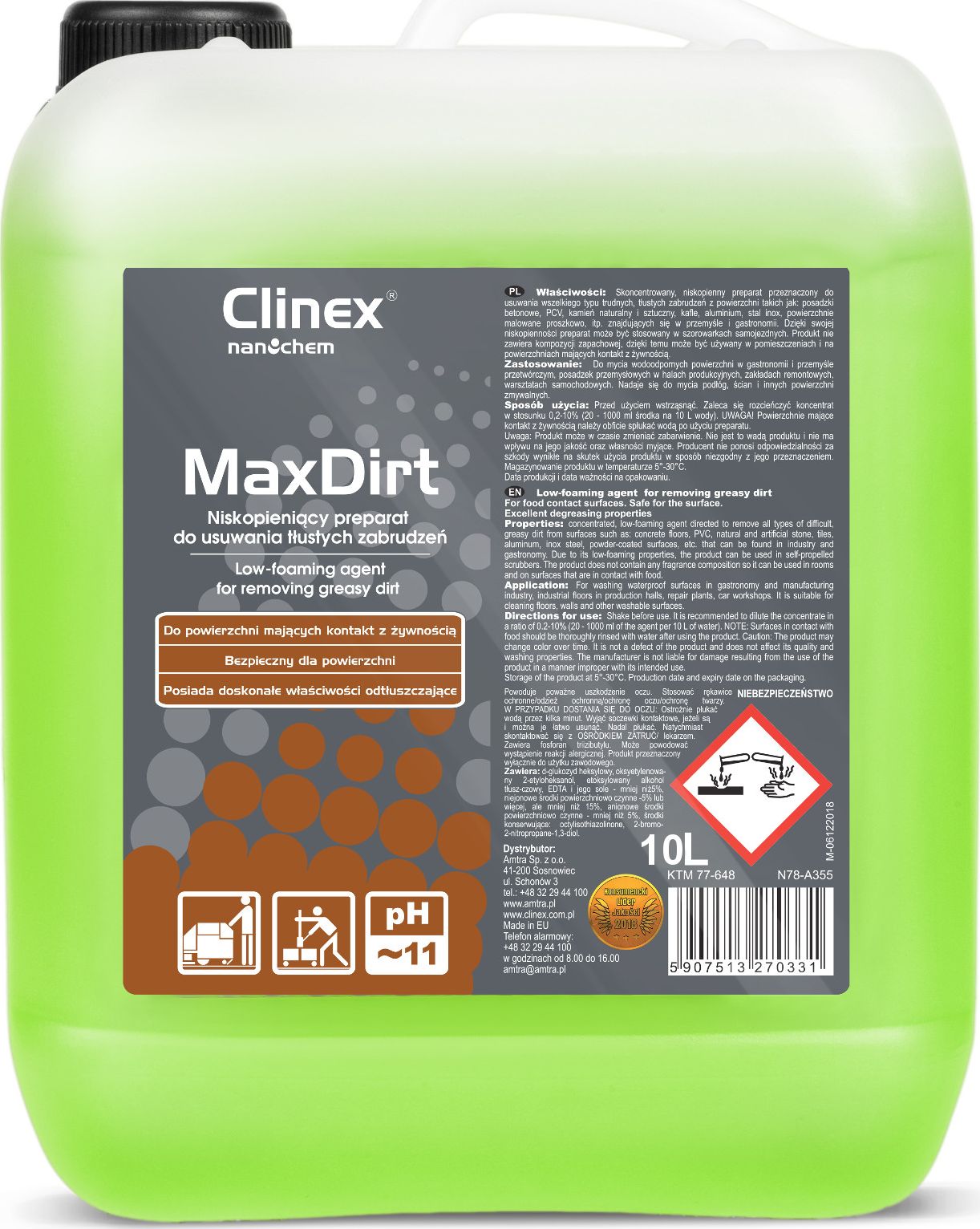 Clinex Koncentrat preparat do usuwania tlustych zabrudzen CLINEX 4Dirt 10L Koncentrat preparat do usuwania tlustych zabrudzen CLINEX 4Dirt 1 Sadzīves ķīmija