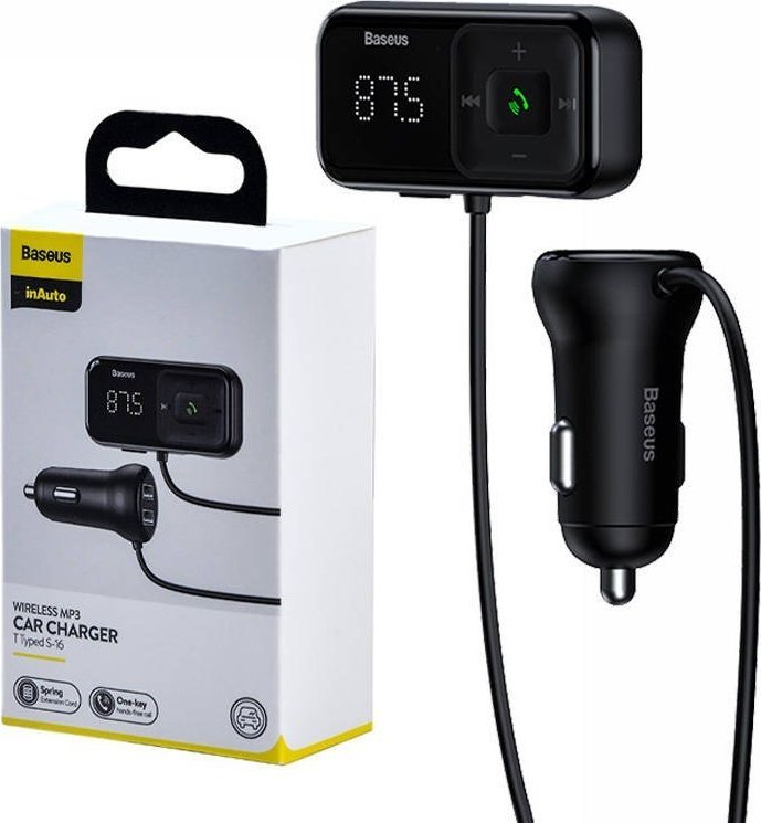 Wireless Bluetooth FM transmitter with charger Baseus S-16 (Overseas edition) - black FM transmiteris
