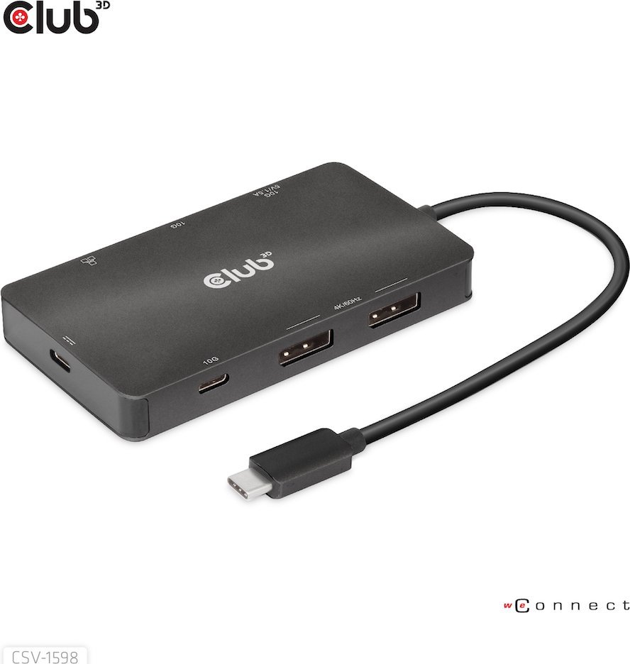 Club3D USB-7-in1-HUB USB-C > 2xDP/2xUSB/2xUSB-C/RJ45 100W retail USB centrmezgli