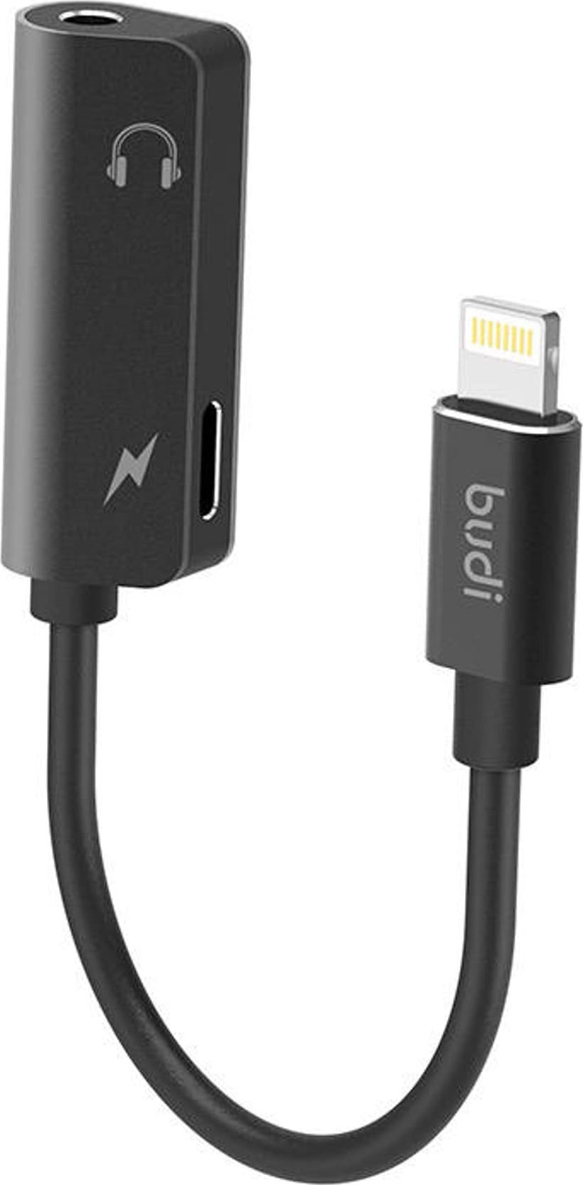 Adapter USB Budi Lightning - Jack 3.5mm + Lightning Czarny  (137) 137 (6971536920855)