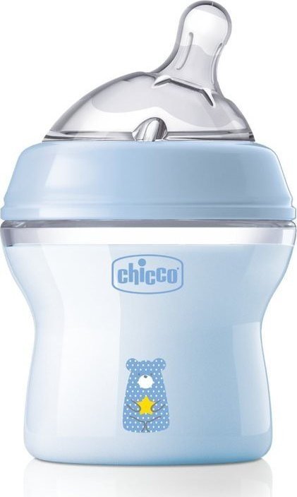 Chicco CHICCO_NaturalFeeling Butelka plastikowa 150ml ze smoczkiem silikonowym przeplyw wolny 0m+ Niebieska 8058664153626 (8058664153626) bērnu barošanas pudelīte