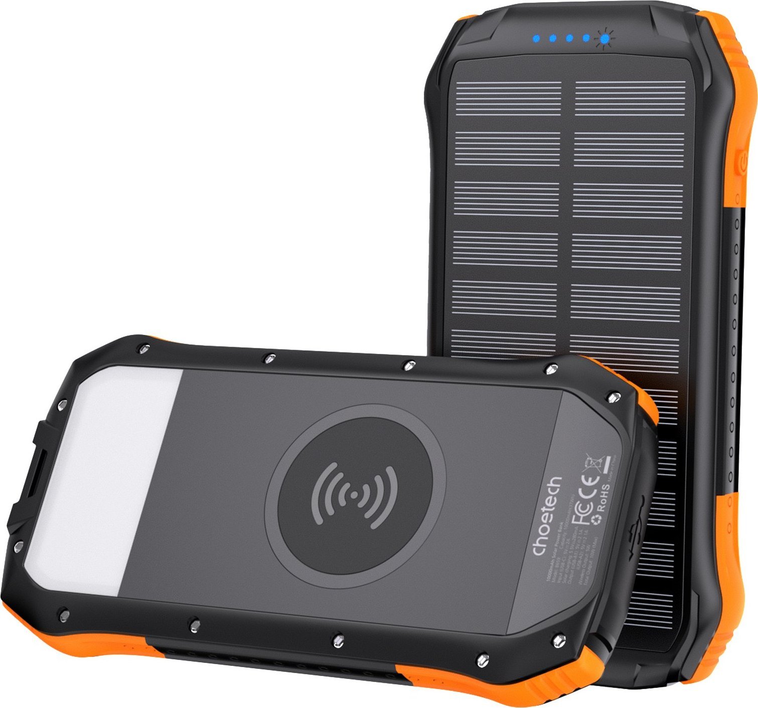 Choetech B659 Solar power bank with inductive charging 2x USB 10000mAh Qi 5W (black-orange) Powerbank, mobilā uzlādes iekārta