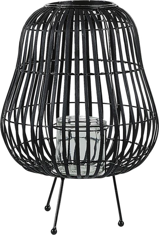 Beliani Lampion drewniany czarny BERKNER 209705 (4251682243001) kabatas lukturis