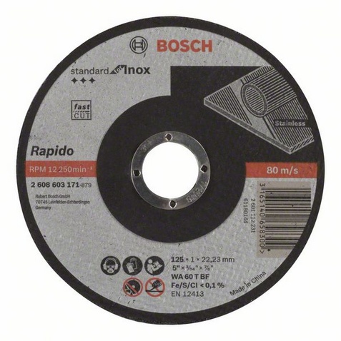 Bosch Tarcza tnaca prosta Standard for Inox Rapido 125x1x22,23mm (2.608.603.171) 2608603171 (3165140658300)
