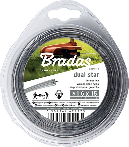 Bradas ZYLKA TNACA RIPPER DUAL 3,0*15m/GWIAZDKA/BLISTER ZRG3015B (5907544429456) Zāles pļāvējs - Trimmeris