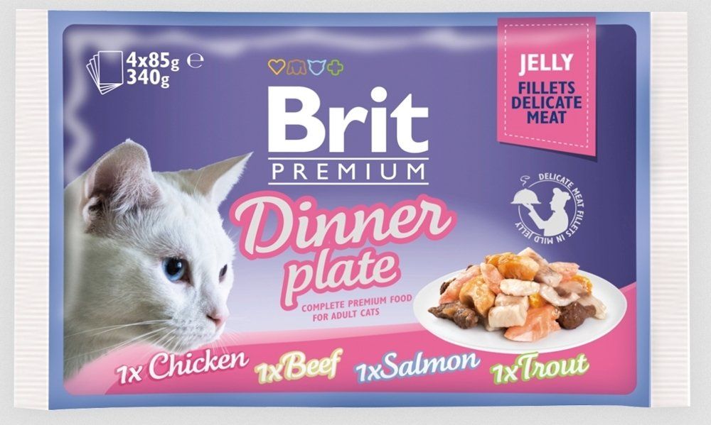 Brit cat pouch jelly fillet dinner plate 340g (4x85g) 110-111244 (8595602519392) kaķu barība