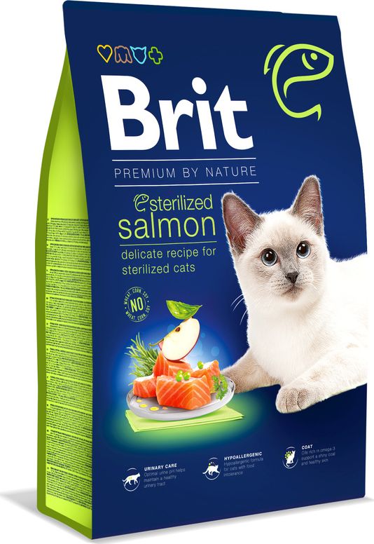 Brit Karma sucha Premium Sterilized z lososiem 0,3kg 9883085 (8595602553013) kaķu barība