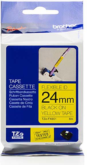 Brother TZe-FX651 Flexible ID Laminated Tape Black on Yellow, TZe, 8 m, 2.4 cm