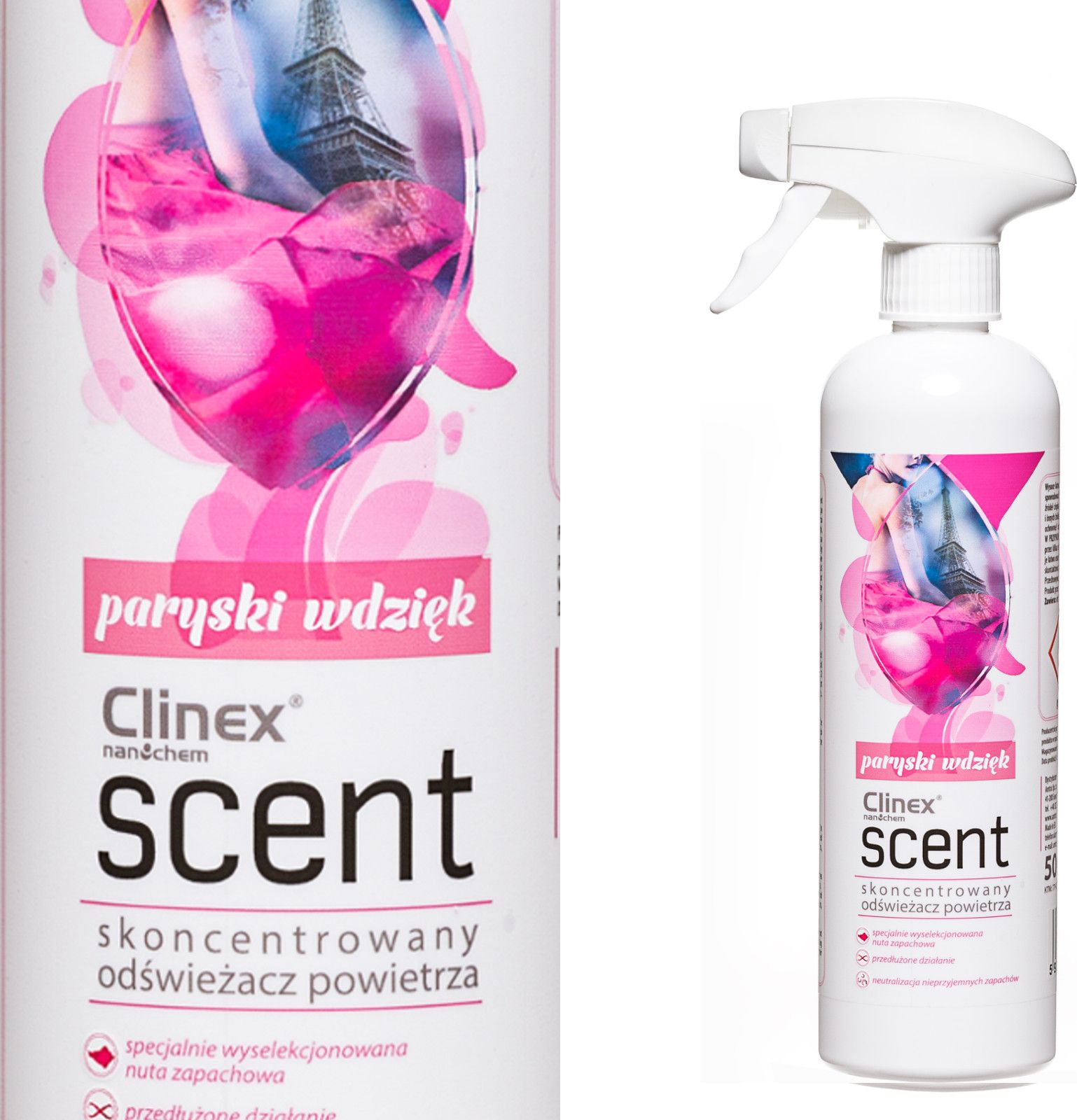 Clinex Skoncentrowany odswiezacz powietrza rozpylany na powierzchnie CLINEX Scent - Paryski Wdziek 500ML Skoncentrowany odswiezacz powietrza