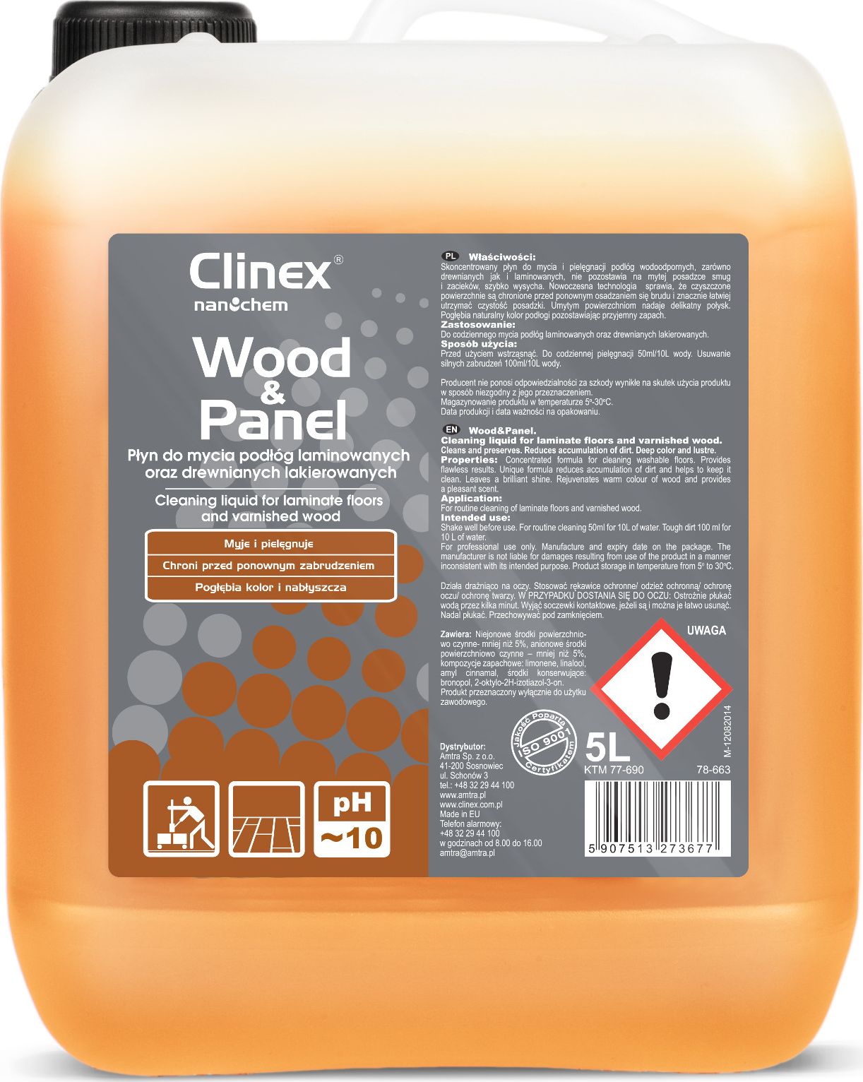 Clinex Plyn do mycia drewnianych podlog i paneli CLINEX Wood&Panel 5L, skoncentrowany 77-690 (5907513273677) Sadzīves ķīmija