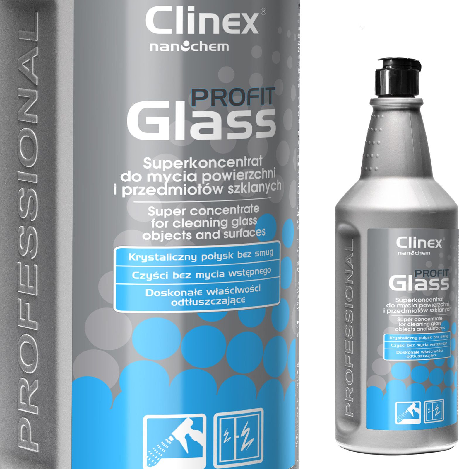 Clinex Skuteczny koncentrat do mycia szyb luster szkla stali nierdzewnej CLINEX PROFIT Glass 1L Skuteczny koncentrat do mycia szyb luster sz Sadzīves ķīmija