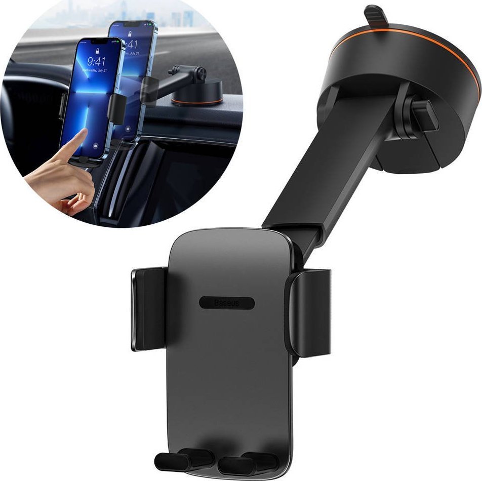 Baseus Easy Control Clamp Car Holder with suction cup (black) Mobilo telefonu turētāji