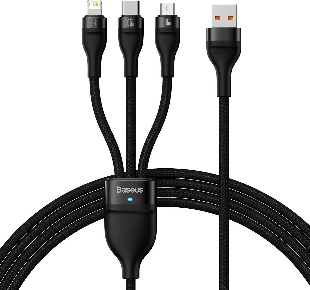 Kabel USB Baseus USB-A - USB-C + microUSB + Lightning 1.2 m Czarny (baseus_20230113124335) baseus_20230113124335 (6932172618100) USB kabelis