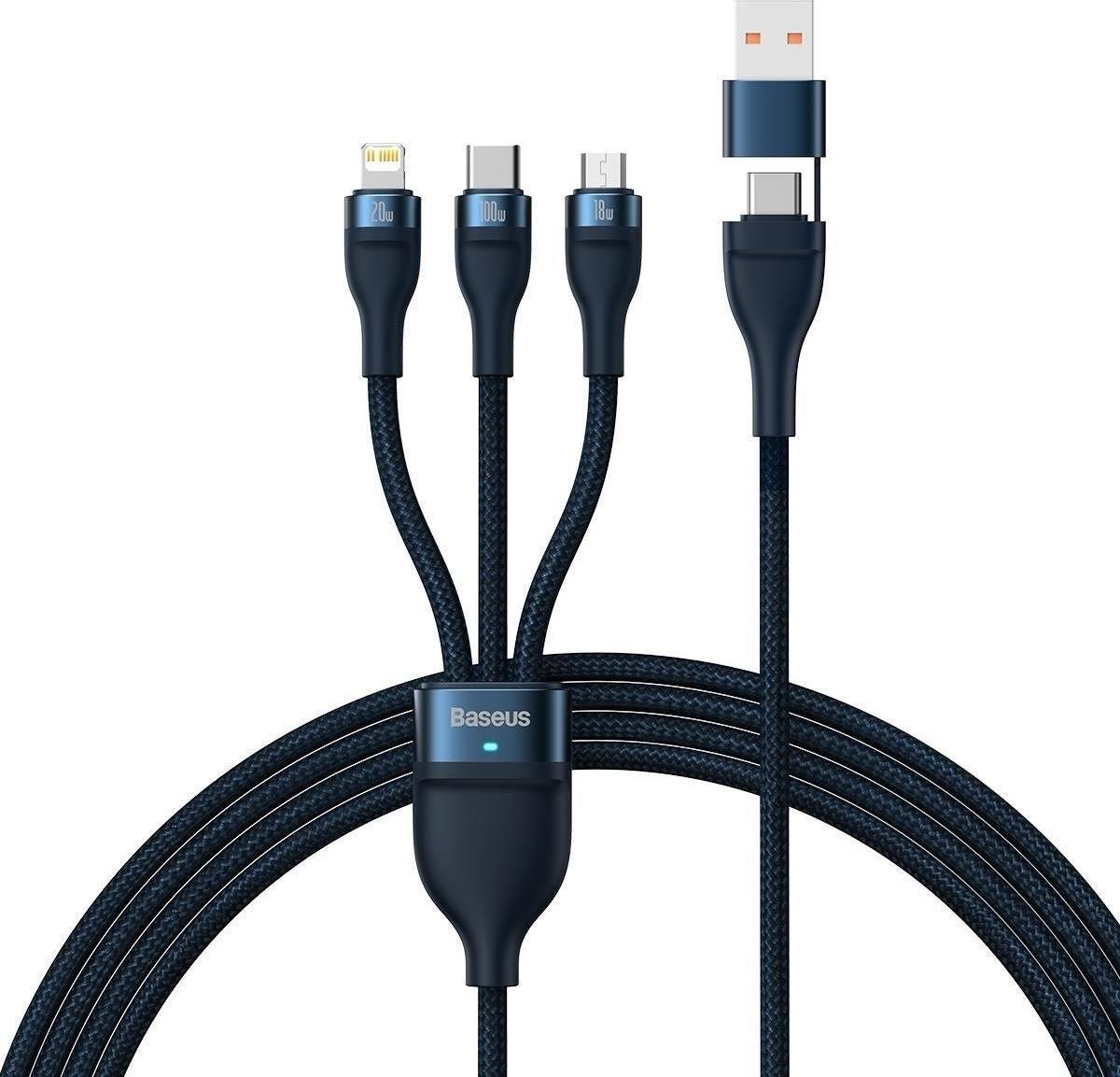 Kabel USB Baseus USB-A + USB-C - USB-C + microUSB + Lightning 1.2 m Granatowy (CASS030103) USB kabelis