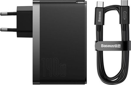 Ladowarka Baseus Baseus ladowarka sieciowa GaN5 Pro PD 140W 2x USB-C 1x USB czarna + kabel USB-C - USB-C 8_2292470 (6932172610227) iekārtas lādētājs