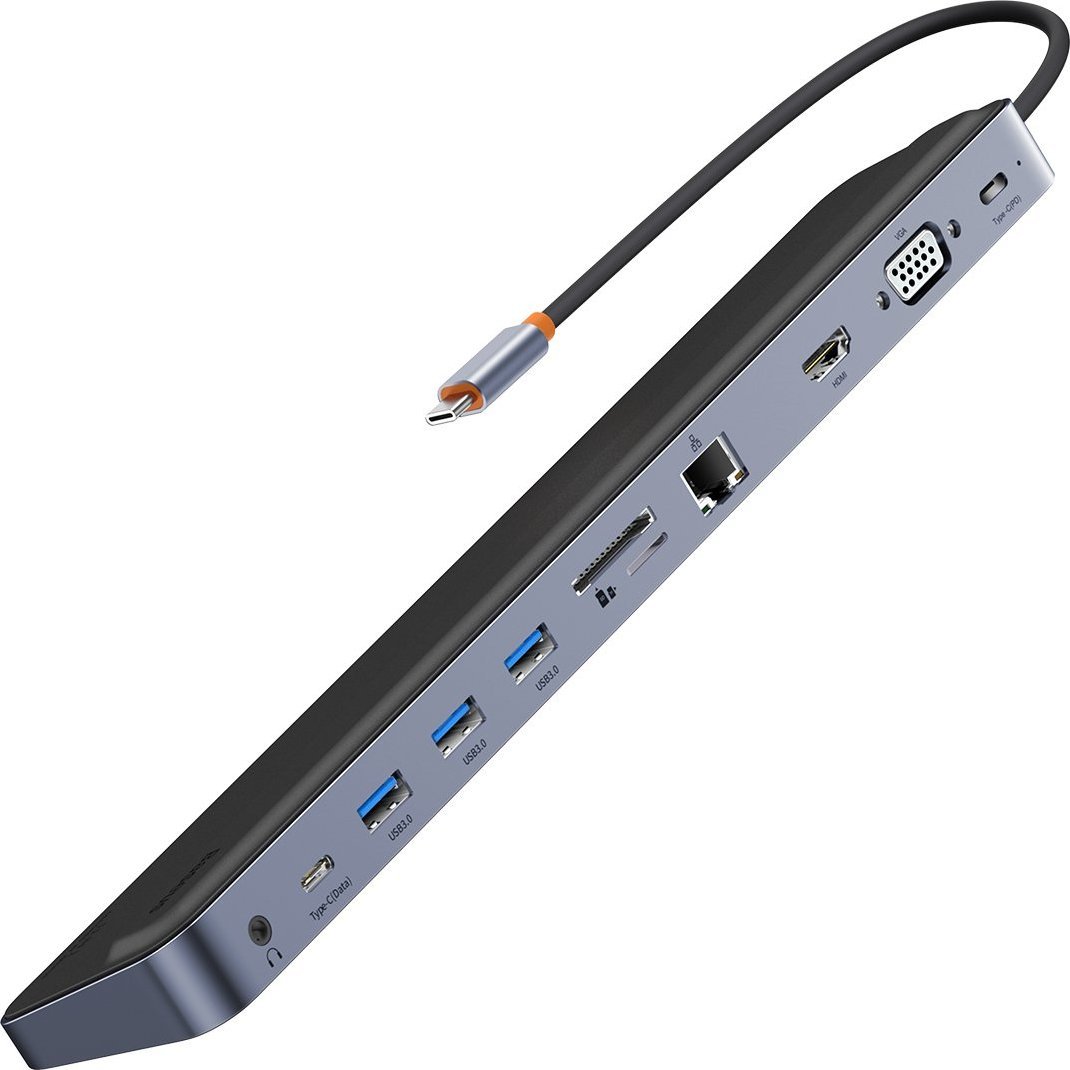 Baseus EliteJoy Gen2 11w1 USB-C do 3xUSB 3.0 + USB 2.0 + USB-C PD + USB-C + RJ45 + HDMI + jack 3.5mm + SD/TF (szary) dock stacijas HDD adapteri