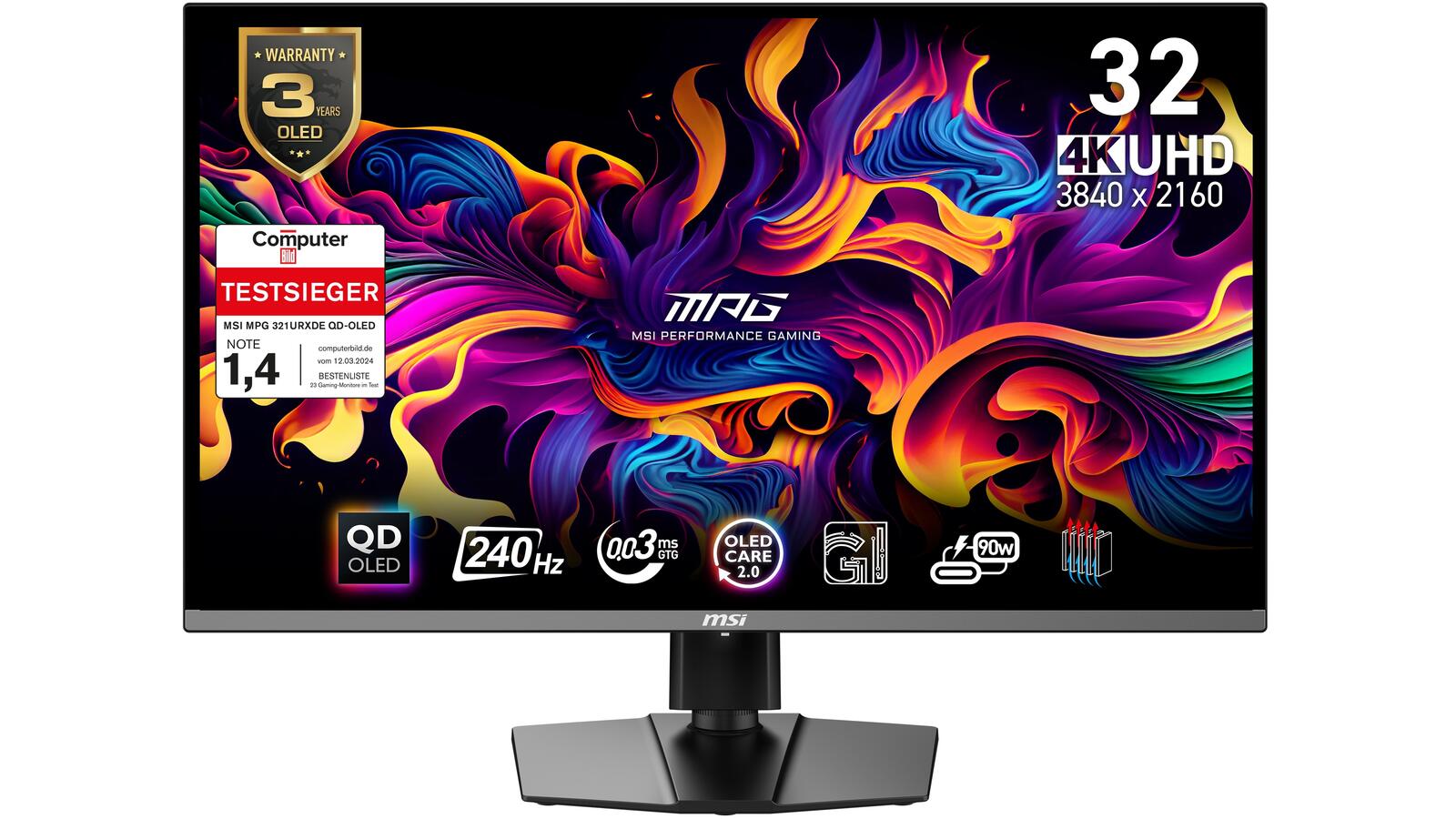 MSI MPG 321URXDE QD-OLED, 80 cm (31,5 Zoll) 240Hz, Adaptive Sync, OLED, QD - DP, 2xHDMI monitors