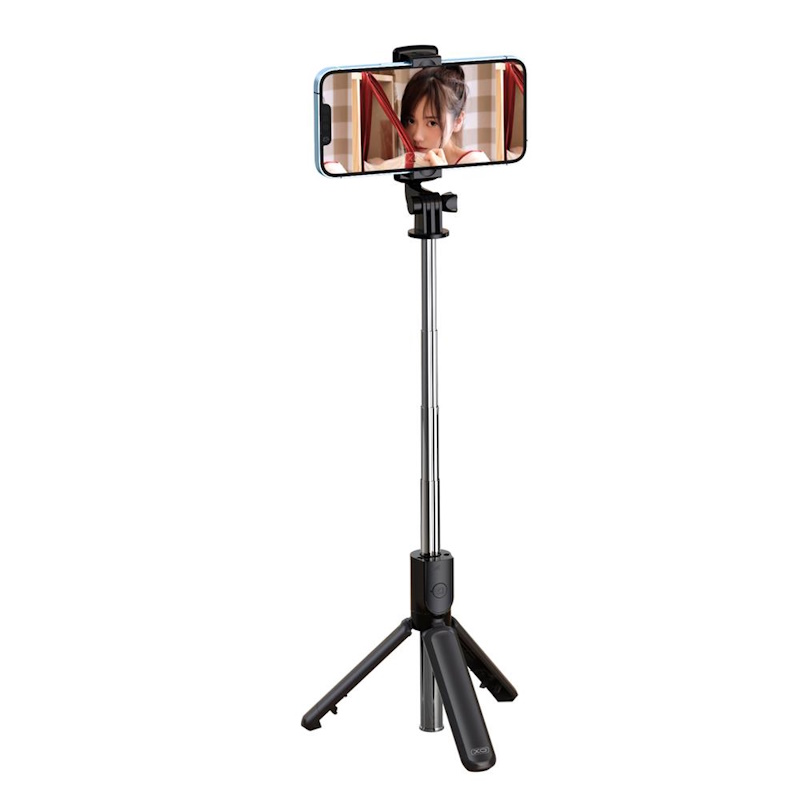 XO SS09 2in1 Bezvadu selfie nūja & Video WEB zvanu statīvs ar galda trīskāji & Shutter Pogu izvelkams līdz 70cm Melna Selfie Stick