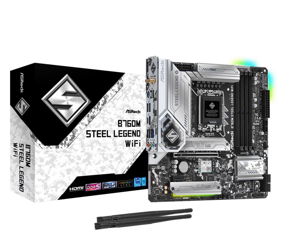 ASRock B760M Steel Legend WiFi, Intel B760 Mainboard - Socket 1700, DDR5 pamatplate, mātesplate