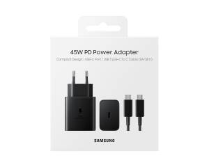 Samsung PD 45W Type-C Wall Charger (with cable) new Black iekārtas lādētājs