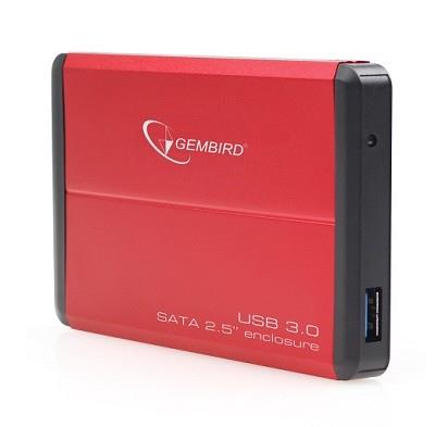 Gembird HDD/SSD enclosure  for 2.5'' SATA - USB 3.0, Aluminium, Red cietā diska korpuss