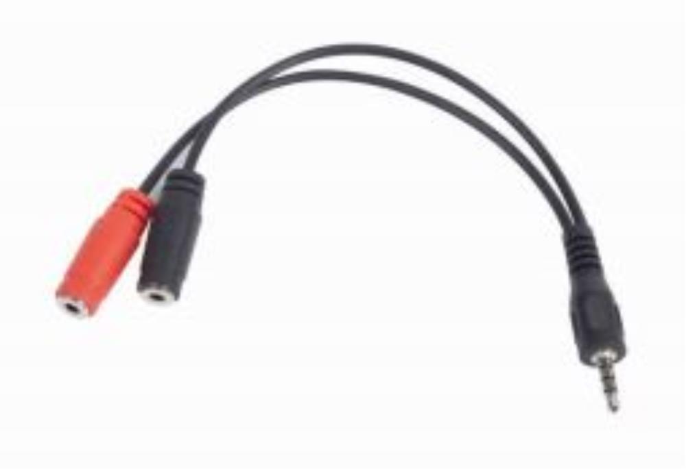 Gembird Adapter Stereo Mini Jack (M) 4-pin -> 2x Mini Jack (F), 20cm, black kabelis video, audio
