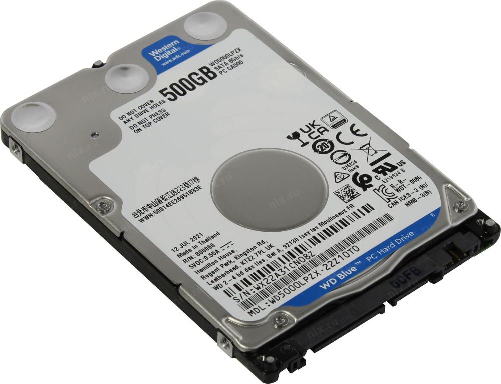 WD Blue Mobile 500GB HDD SATA 6Gb/s 7mm cietais disks