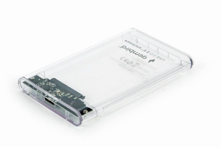 Gembird HDD/SSD enclosure for 2.5'' SATA - USB 3.0, 9.5mm, transparent plastic cietā diska korpuss