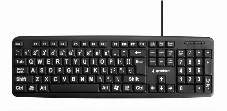 Gembird KB-US-103 Standard keyboard with BIG letters, US layout, black klaviatūra