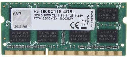 G.Skill DDR3 SODIMM 4GB 1600MHz CL11 (F3-1600C11S-4GSL) operatīvā atmiņa