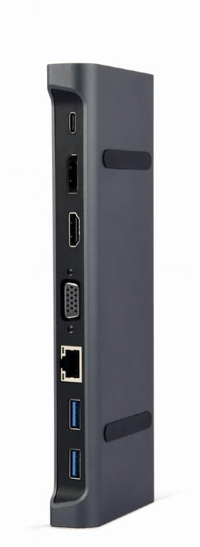 Adapter USB-C 9in1, HDMI, USB-C PD, VGA, DP, USBx3, Audio, LAN USB centrmezgli