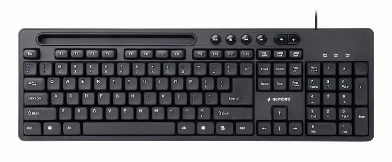 Gembird KB-UM-108 Multimedia keyboard with phone stand, black, US-layout klaviatūra