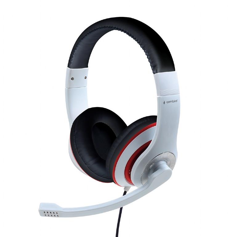 Headset with microphone white black red austiņas