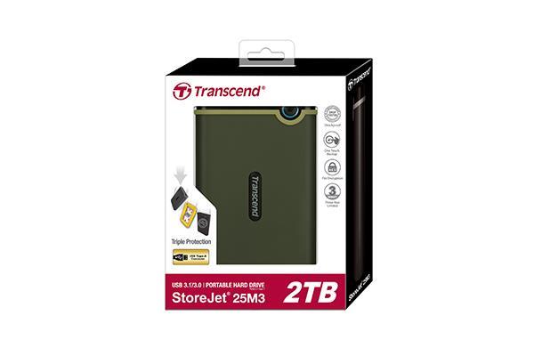 Transcend StoreJet 25M3 - hard disk - 2 TB - external (portable) - 2.5 (6.4 cm) - USB 3.1 Military Green Ārējais cietais disks