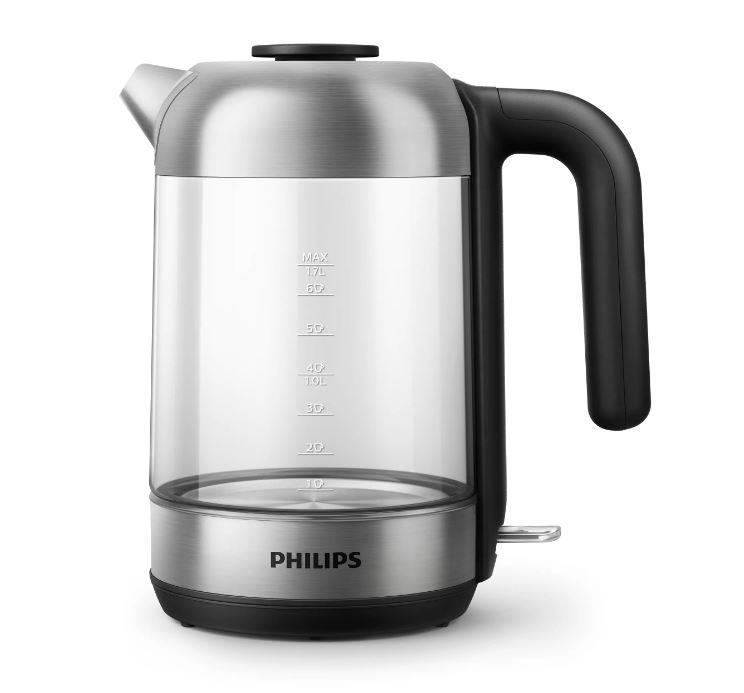 PHILIPS Tējkanna 1.7 l, stikla, melna/sudraba HD9339/80 Elektriskā Tējkanna