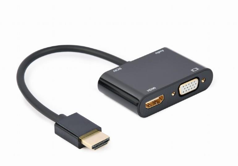 HDMI male to HDMI female + VGA female adapter with audio and extra power port adapteris