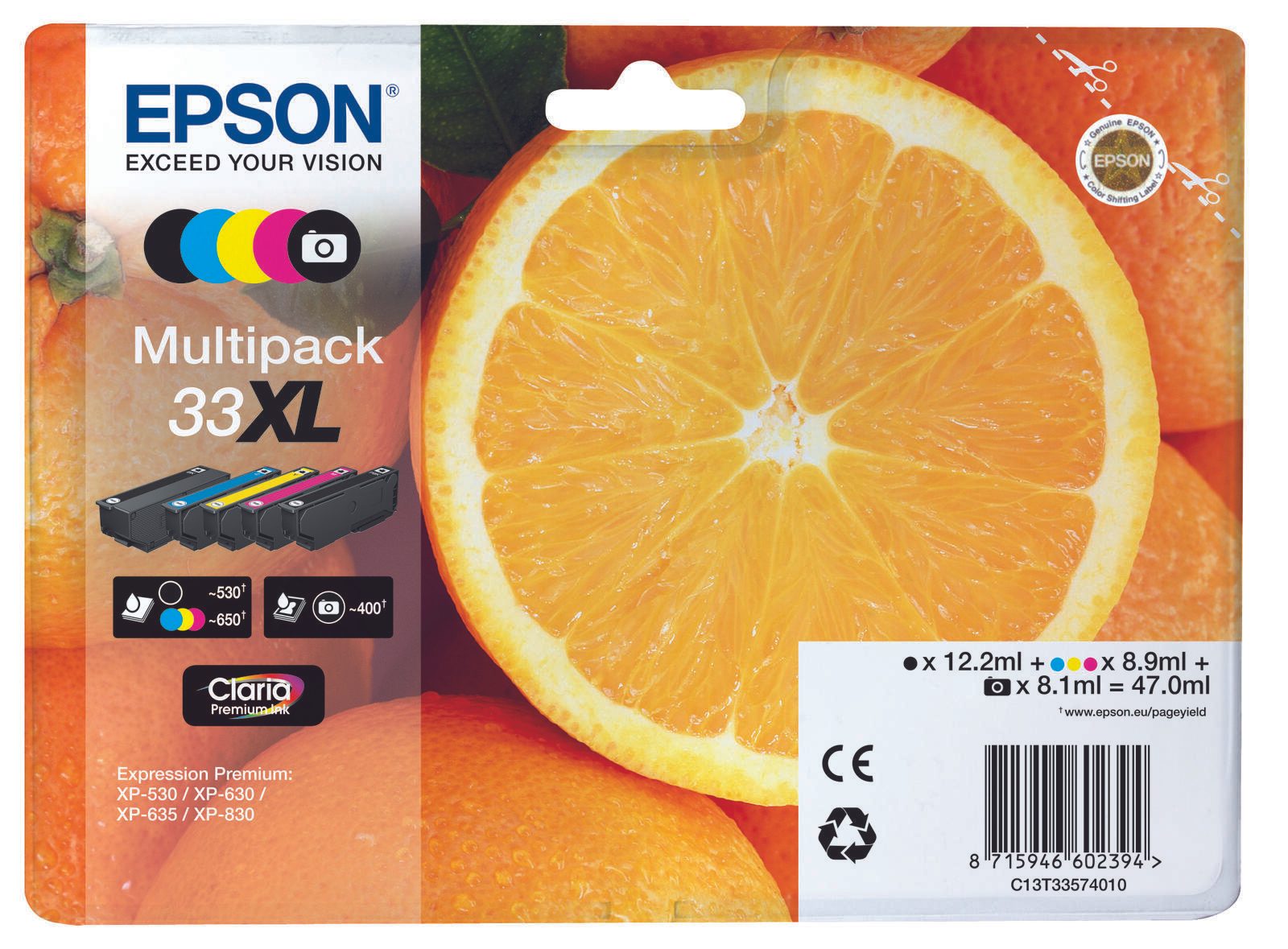 Epson Multipack Claria Premium BK/PBK/C/M/Y 33 XL        T 3357 kārtridžs